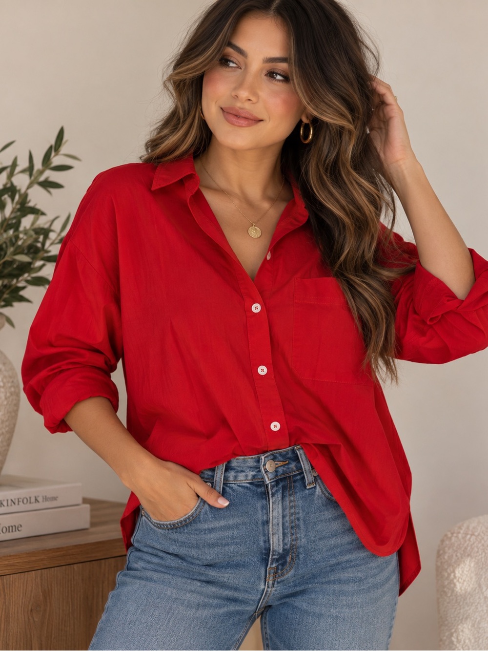 Madewell The Easy Shirt in Linen Blend Varsity Red Size M
